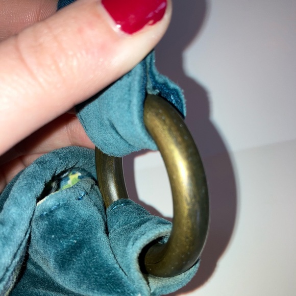 Velour Purse With Button Closure & Patina Gold Hardware | Rich Teal Color | AE - Picture 4 of 7